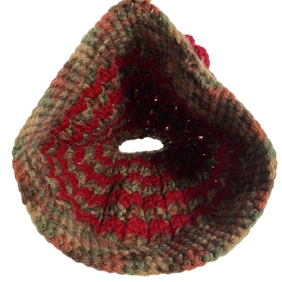 Handmade Crochet Ponytail Beanie Hat 3D Button Flower Red / Green Knit For Women - Picture 4 of 4